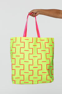 Large Square Fluorescent Yellow Denim Tote Bag