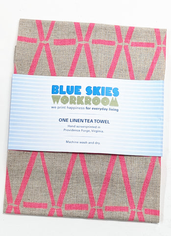 Linen Tea Towel, Hive in fluorescent pink ink