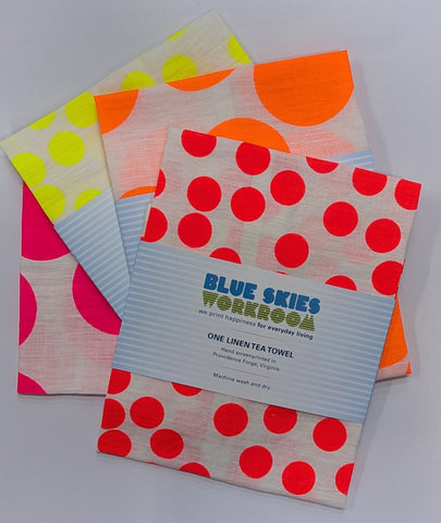 Linen Hand-Woven Tea Towel, Big or Small Fluorescent Dots