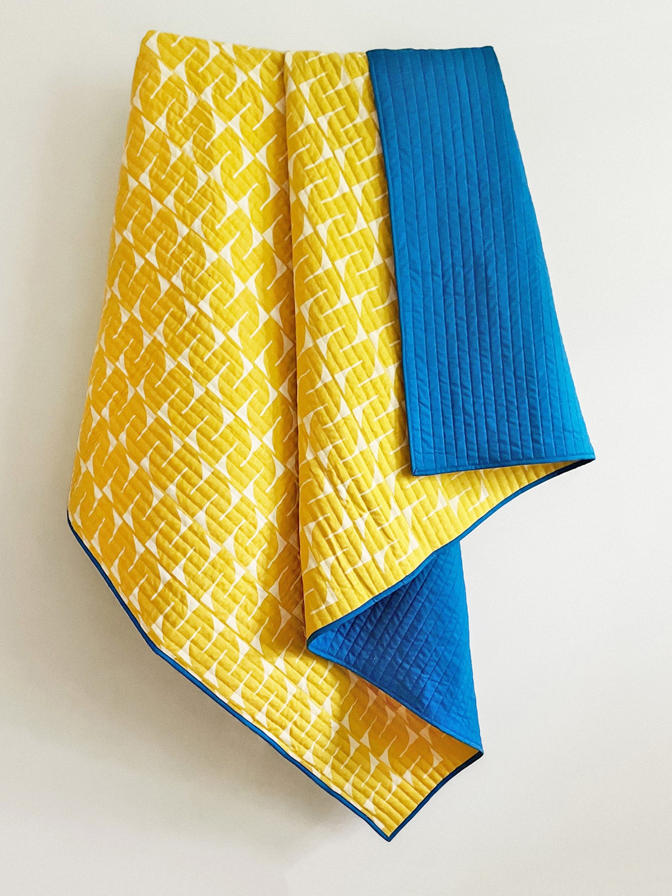 Good Quilt + Blue Skies Workroom, Meander print on yellow linen