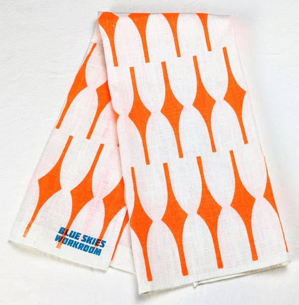 Linen Tea Towel, Fluorescent Orange